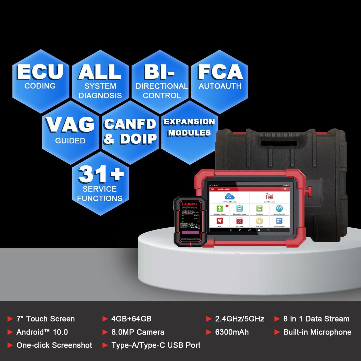 Launch Scan Tool X431 CRP919MAX Wireless Bidirectional Tool, All System Diagnosis Scanner, 31+ Service Functions, Code Assist, ECU Coding, FCA AutoAuth, V.A.G Guided, CANFD/DOIP, 2 Years Free Update