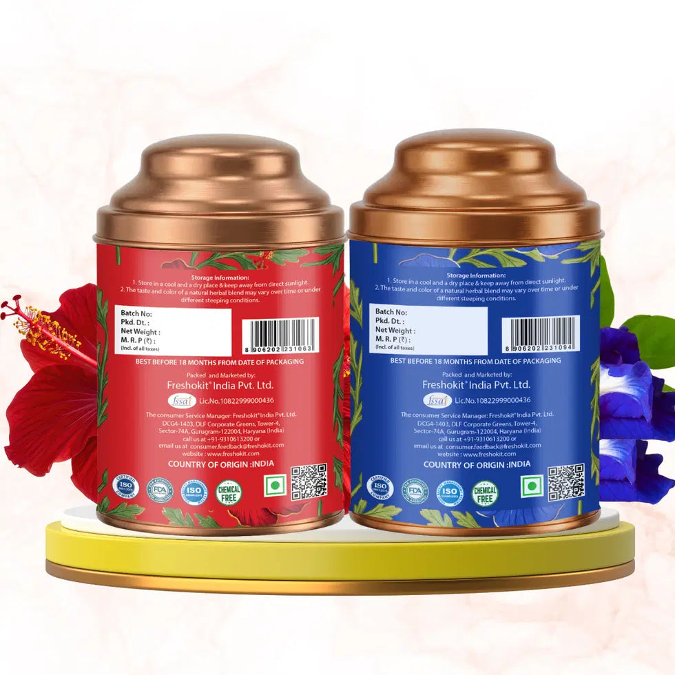 Aaurash Hibiscus Tea & Blue Tea Combo | Natural Flower Tea | Supports Relaxation, Skin Glow & Detox | Caffeine-Free Herbal Tea | Rich in Antioxidants